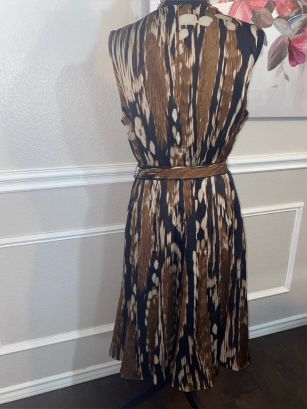 Adrianna Papell Brown/Black Abstract Ikat Print Fit & Flare Dress Size 14 EUC - Picture 4 of 8